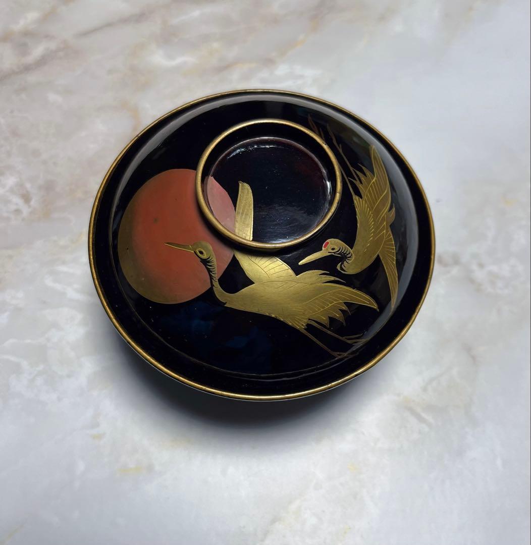 アンティーク　明治時代 鶴　金蒔絵　細工 漆器 吸物　吸物椀 蒔絵　希少　10客