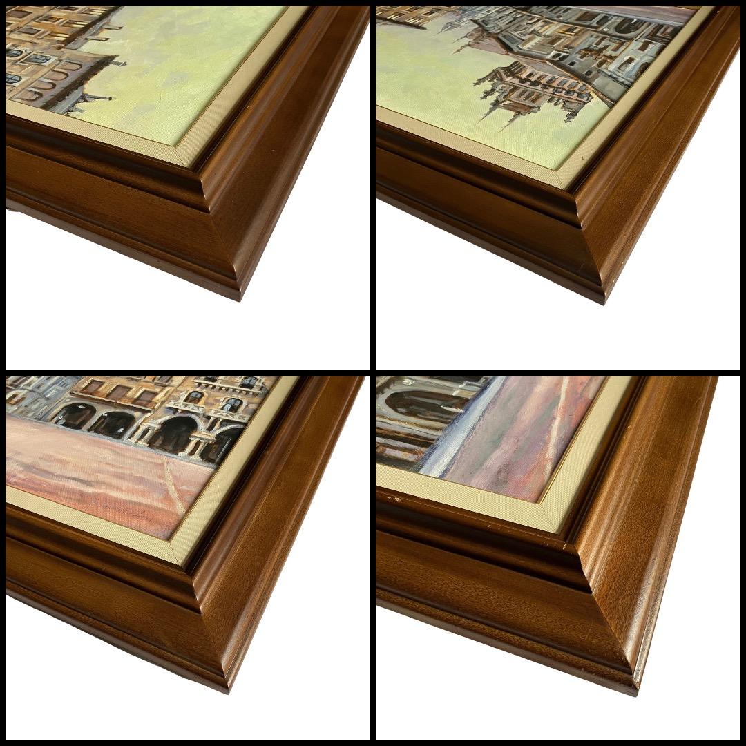 ヨーロッパの街角-F10 油彩 キャンバス 額装 作者不明・希少