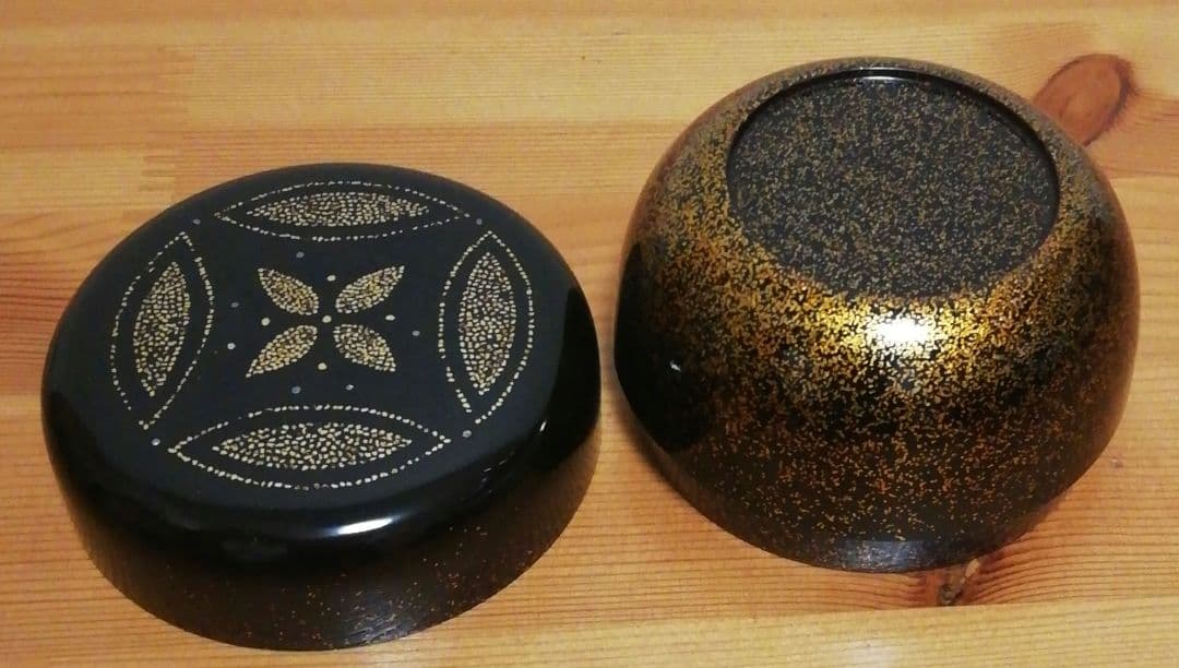 抱悦作加州描金詰平目梨地棗共箱茶道具