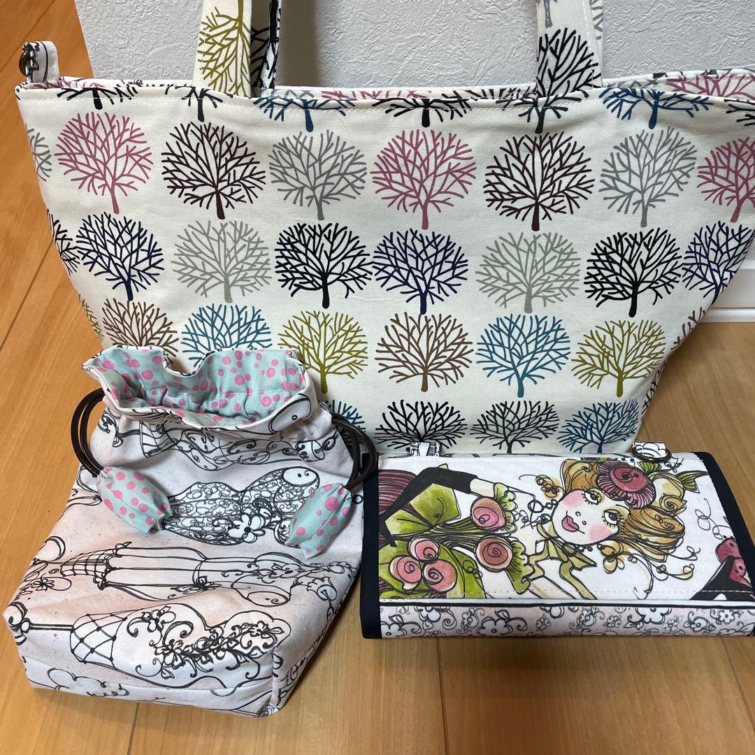 長財布　やりくり財布　ハンドメイド　トートバッグ　巾着袋ハンドメイド