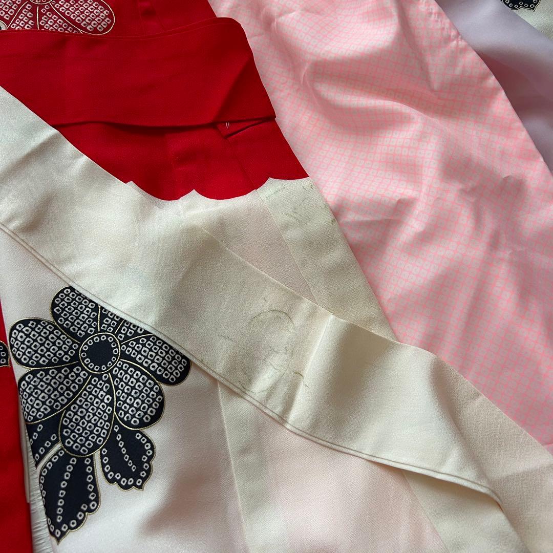 七五三 3歳 着物 753 絹 絞り柄 被布 三歳 赤 草履 金彩 女の子着物