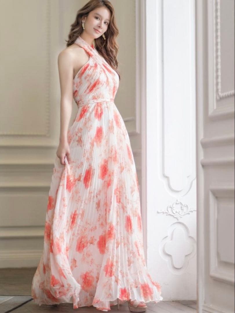 SETTAN フラワープリント Aラインロングドレス