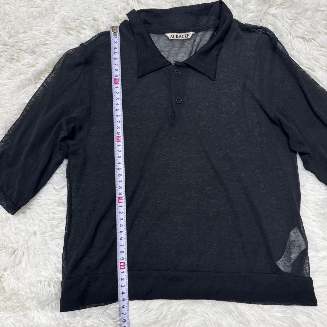 AURALEE オーラリー　ポロシャツ コットン　ブラック　黒　シアー