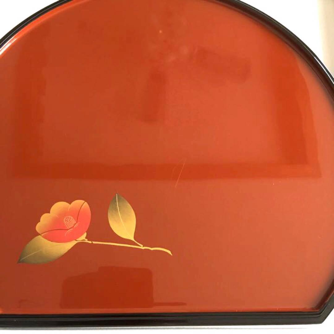 半月盆　半月膳　会席膳　５枚　漆塗り　木製　蒔絵　朱　元箱付き　お正月