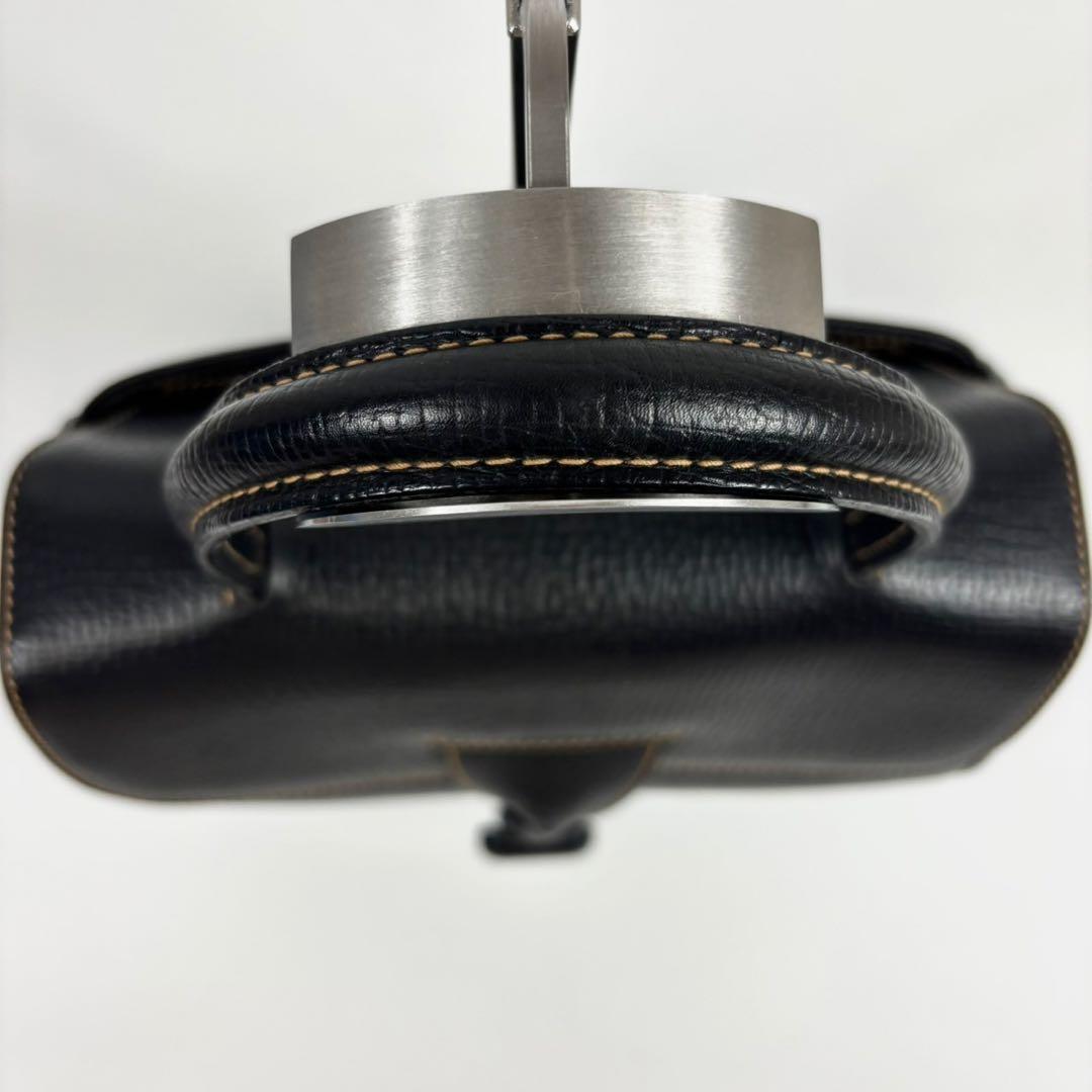 専用ロエベ レザー ハンドバッグ ターンロック ロゴ型押し 黒