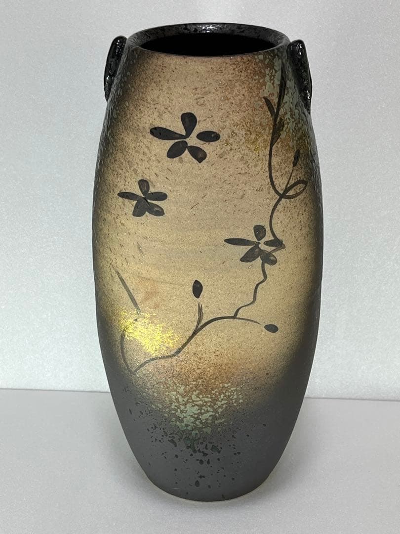 【信楽焼】金彩花絵長花入