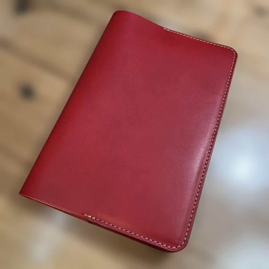 【ちよぴー様オーダー品】A5 ブックカバー レッド ブラウン ペンケース