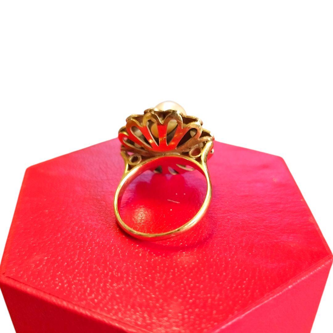 K18 パールリング 5g ゴールド 真珠 花モチーフ アンティーク調 指輪