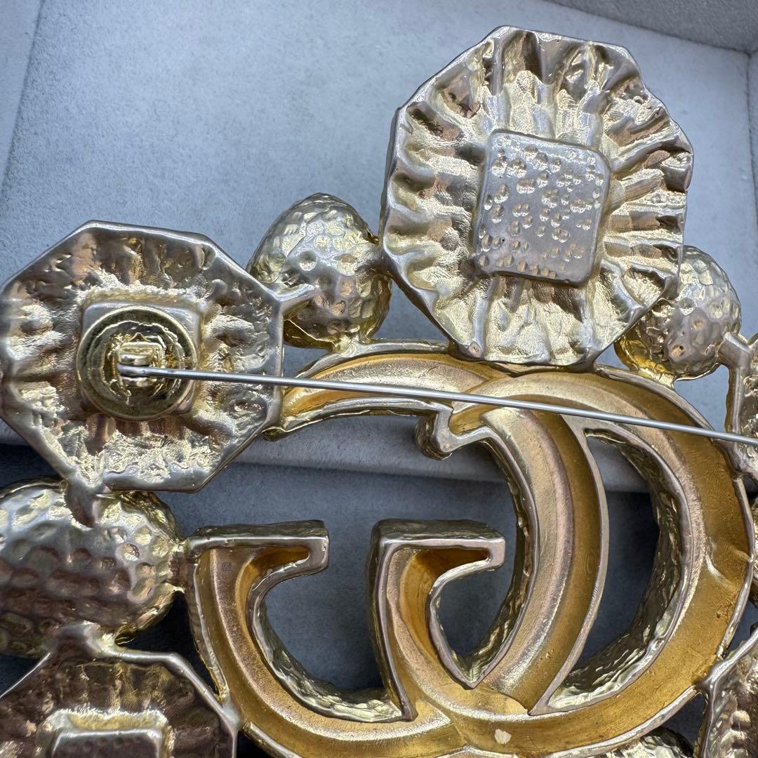 ヴィンテージ】GUCCI ブローチ カラーストーン GG ゴールド 大きめ