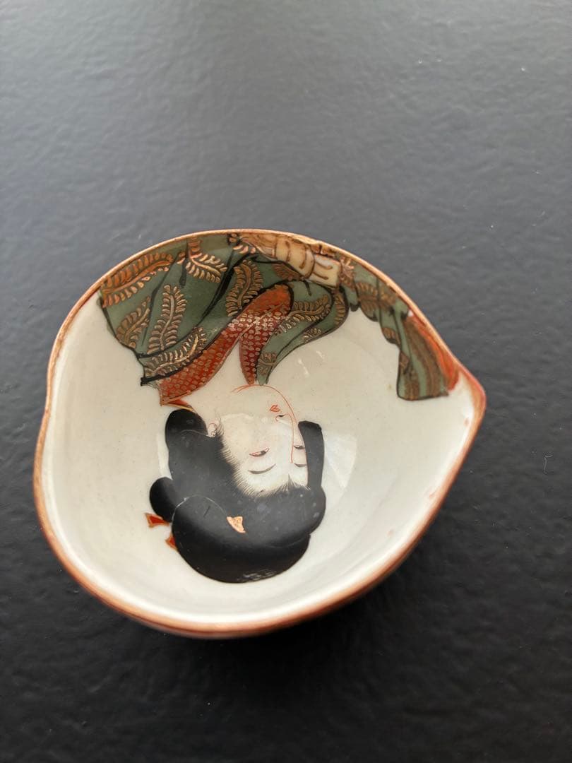 骨董 時代 美品 九谷 春画 お猪口 酒器 色彩 桃型 希少 レア