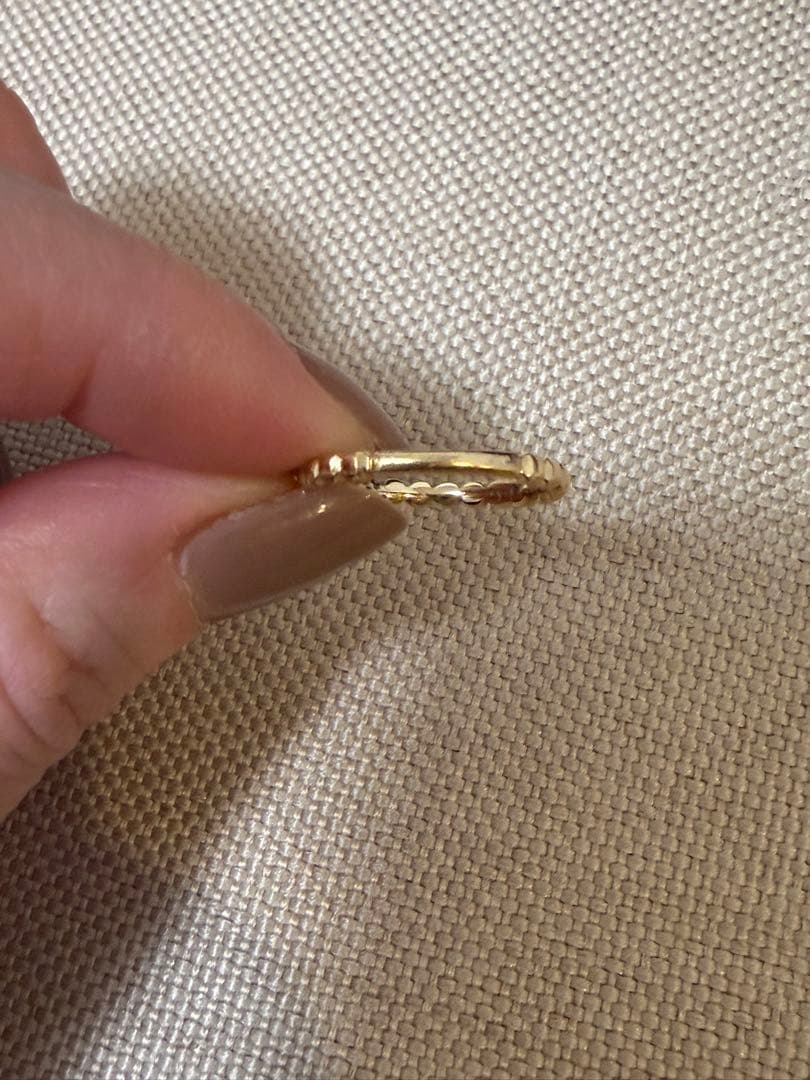 美品★アガット K10 フリルリング 9号 ダイヤモンド ハーフエタニティ