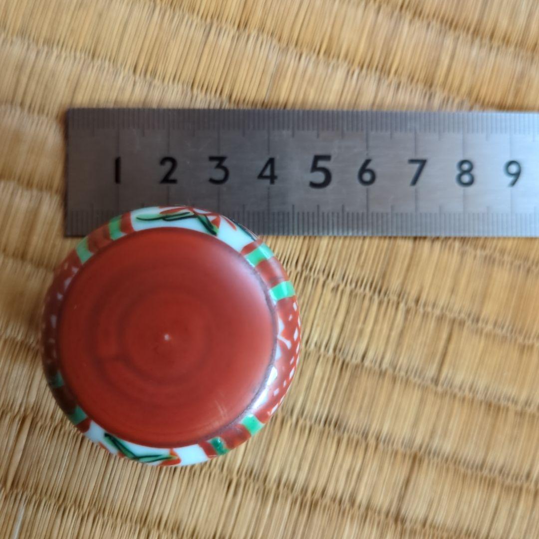 茶道具 丸型 赤と緑の装飾 赤絵香合 赤玉 骨董品