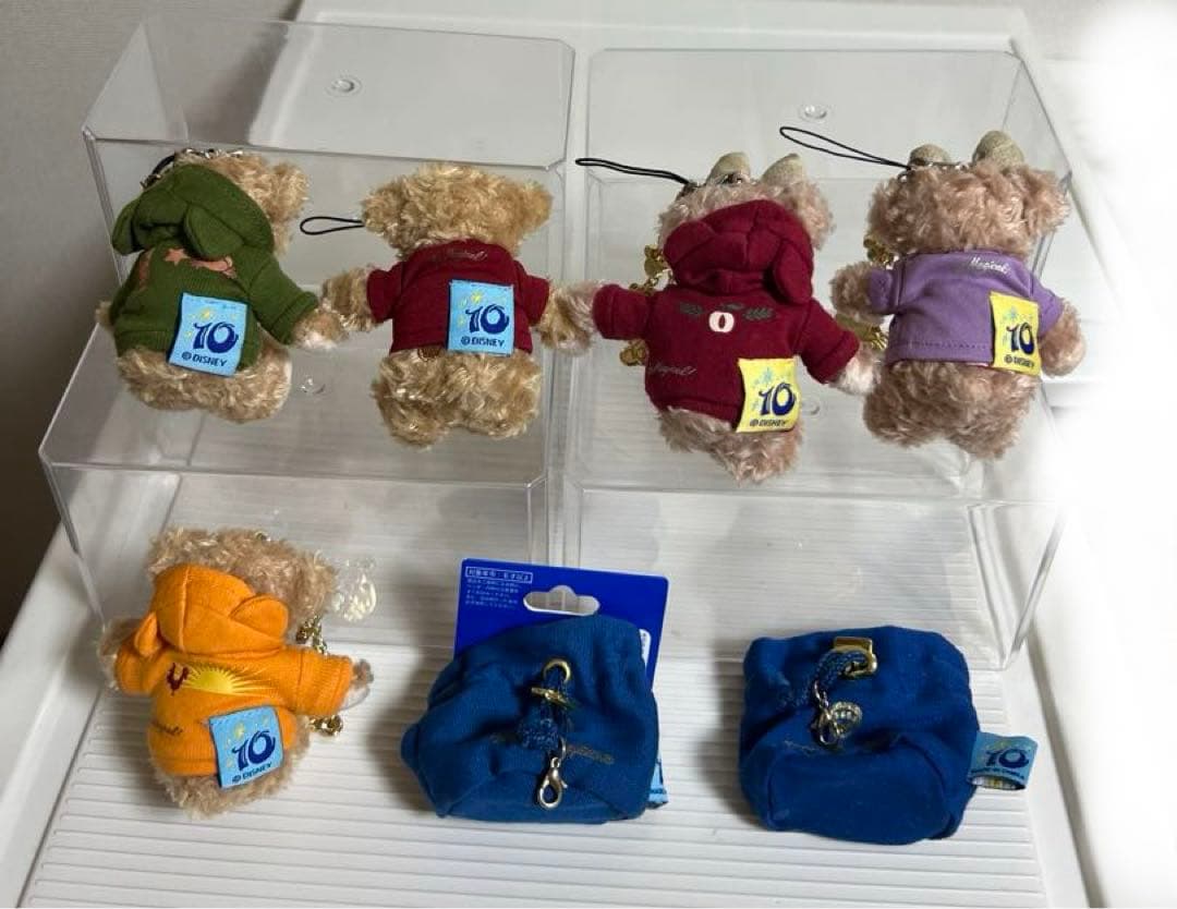 ディズニー、ダッフィー、シェリーメイぬいぐるみバッチ、10周年ストラップチェーン