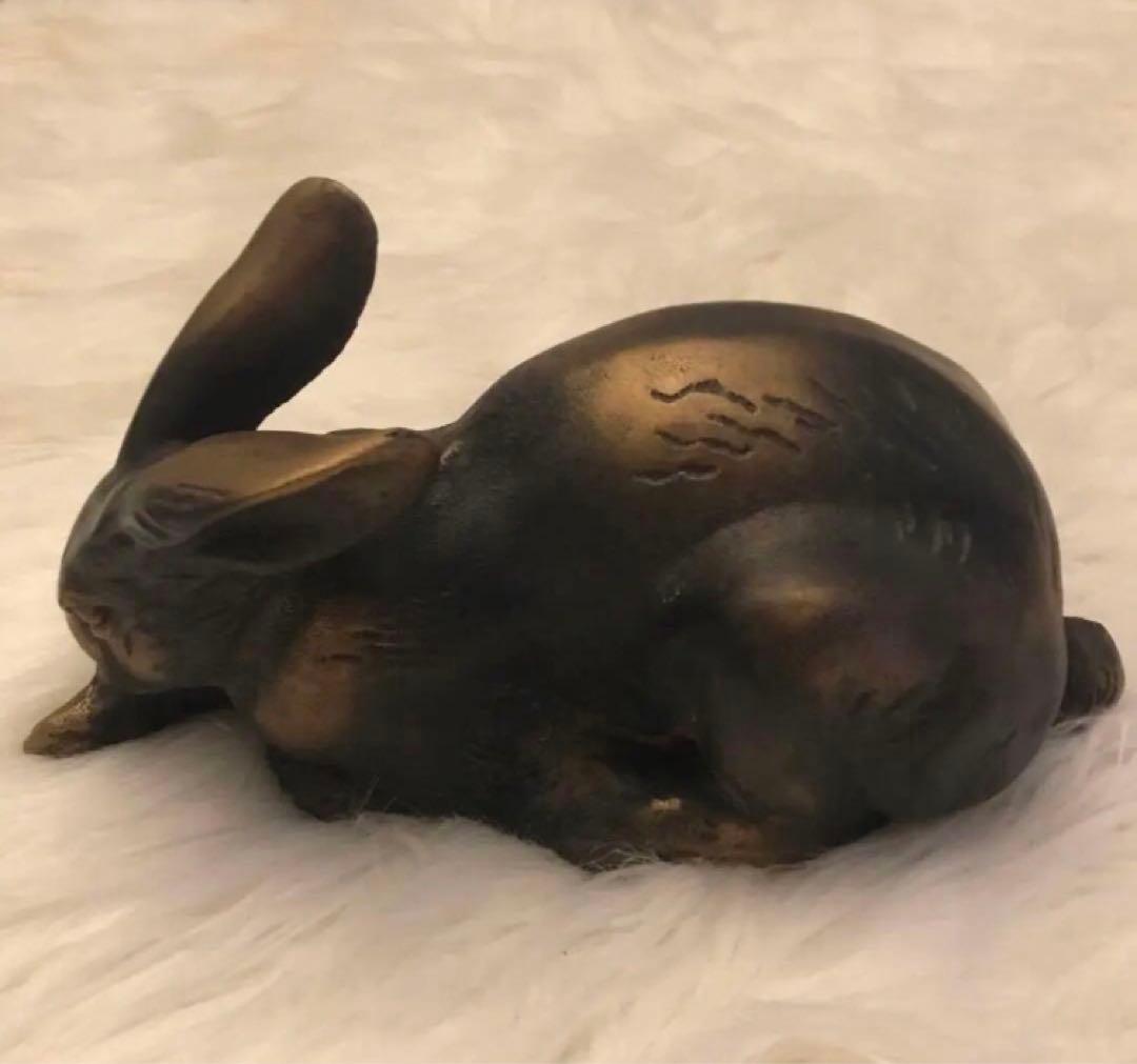 【 超希少 】青銅兎置物 一対 有名作家 作 ? ・兎 うさぎ ブロンズ 像