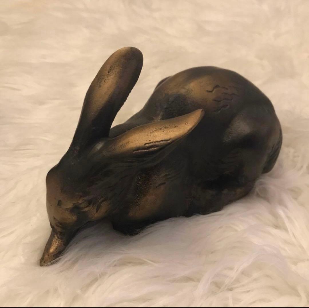 【 超希少 】青銅兎置物 一対 有名作家 作 ? ・兎 うさぎ ブロンズ 像