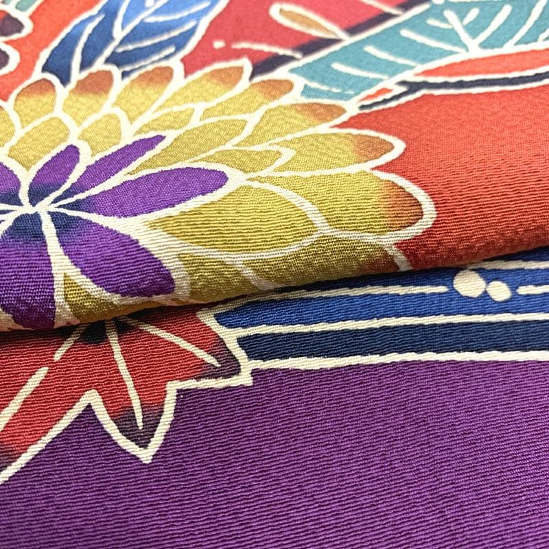 512z3〇小柄な方にも 紅型振袖 菊 橘 鳥 辛子色〇美