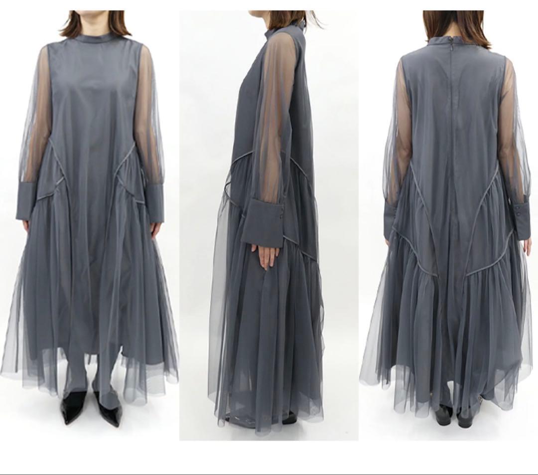 niana チュールパイピングAラインドレス　オケージョンドレス　M チャコール