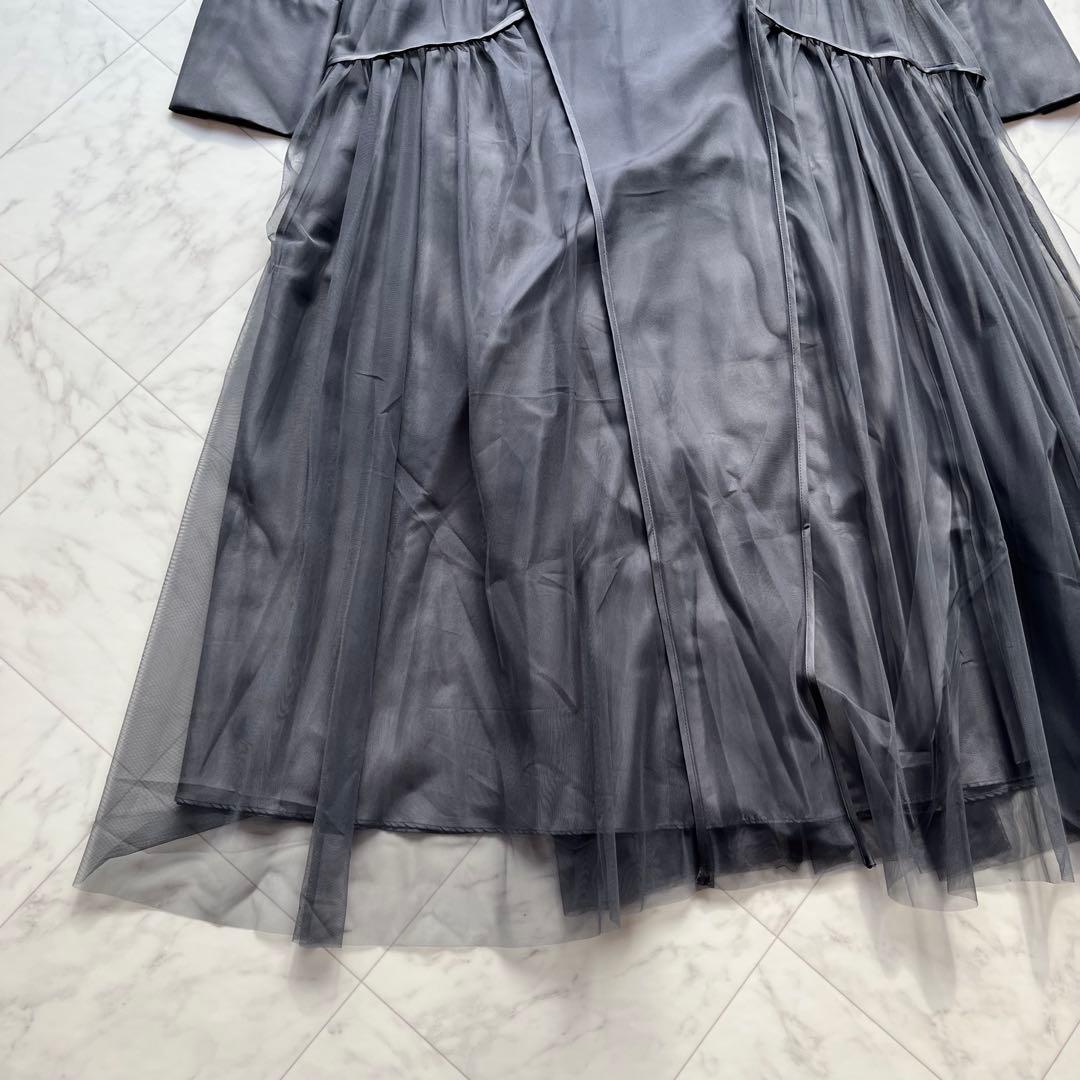 niana チュールパイピングAラインドレス　オケージョンドレス　M チャコール