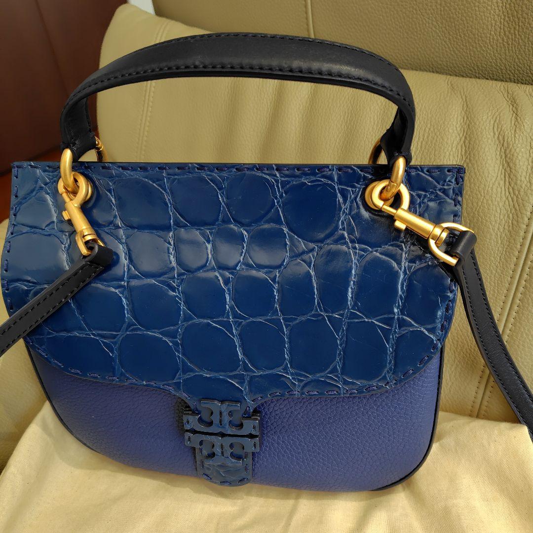 トリーバーチネイビー クロコ型押し 2wayバッグ　美品