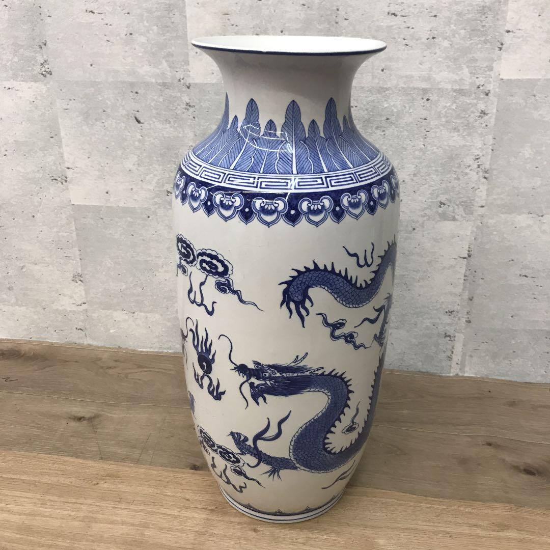 アンティーク 中国美術 陶磁器 壺 ツボ 花瓶 花器 龍 大型 大きめ 中国陶器