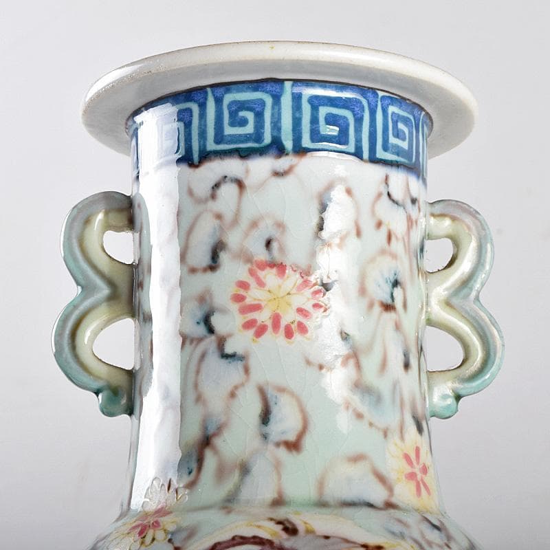 中国　大清光緒年製款　粉彩　漢詩仕女文　双耳瓶　時代箱付　M　R9316B