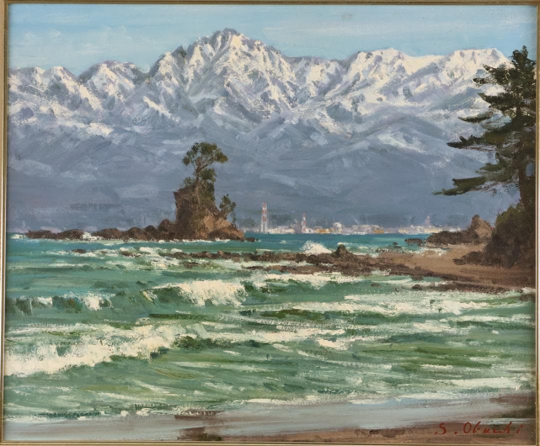 【真作】　大渕繁樹　「 潮騒 」　F8号　油彩　雨晴海岸　師：樋口洋　BK095