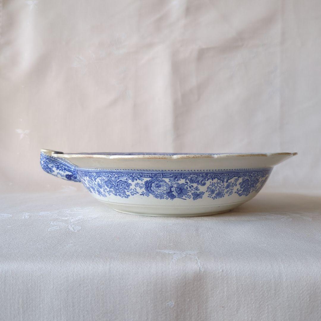 イギリスアンティーク 保温プレート ブルー＆ホワイト 19世紀