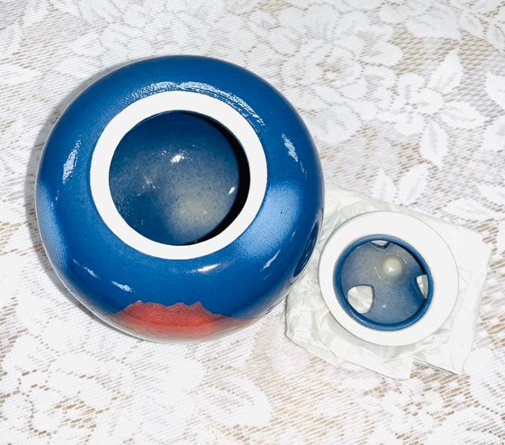 ❗️値下げ❗️【未使用品】九谷焼 青良窯 香炉 赤富士