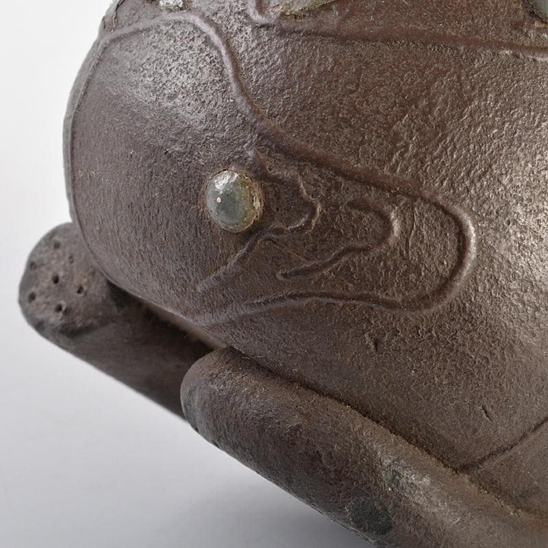 南蛮焼締 蓮葉形 蓮花蛙象嵌 掛け花生 合せ箱付 V R7084 刻