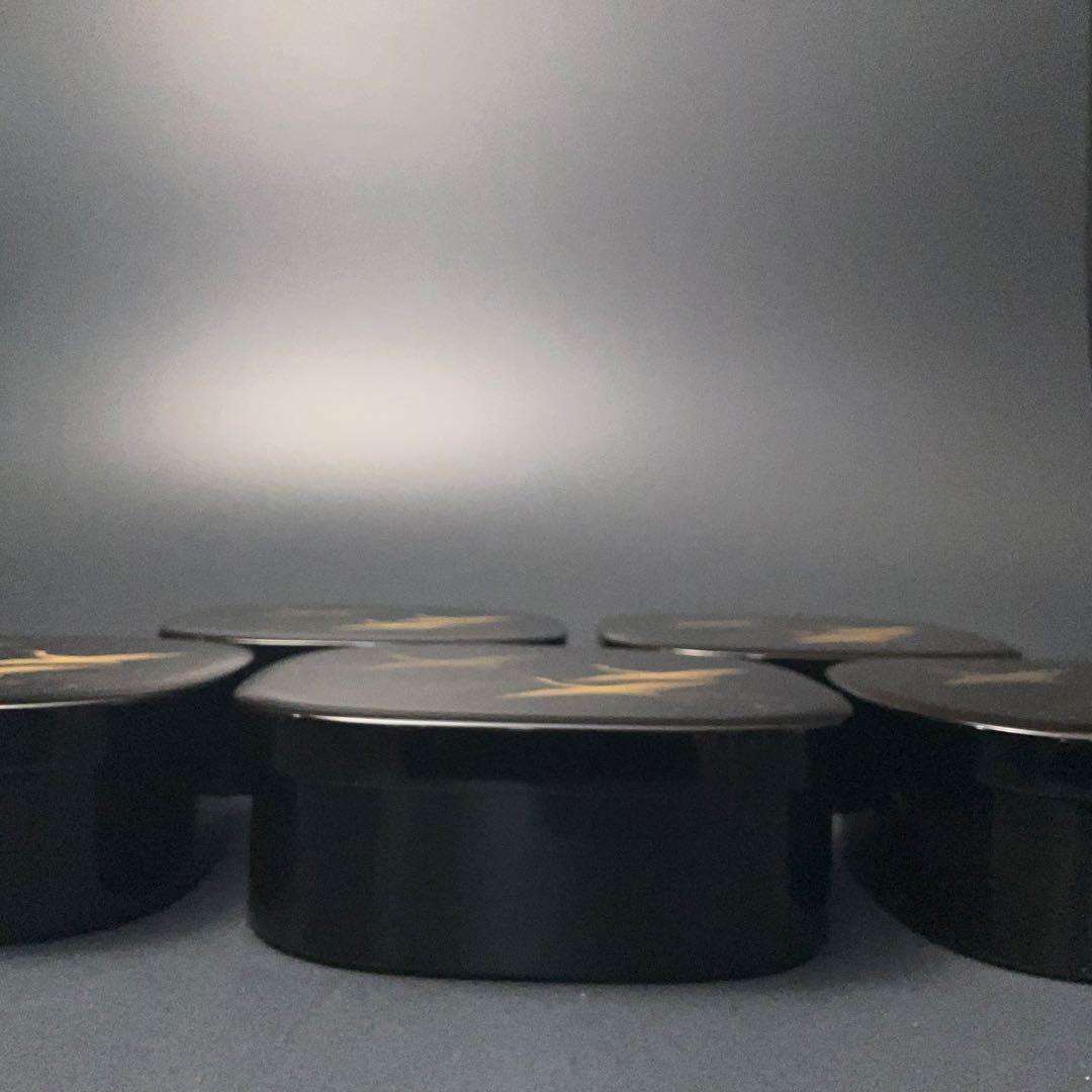 輪島漆塗千羽鶴沈金弁当箱5組三谷吾一共箱仕切り付きR1325ル