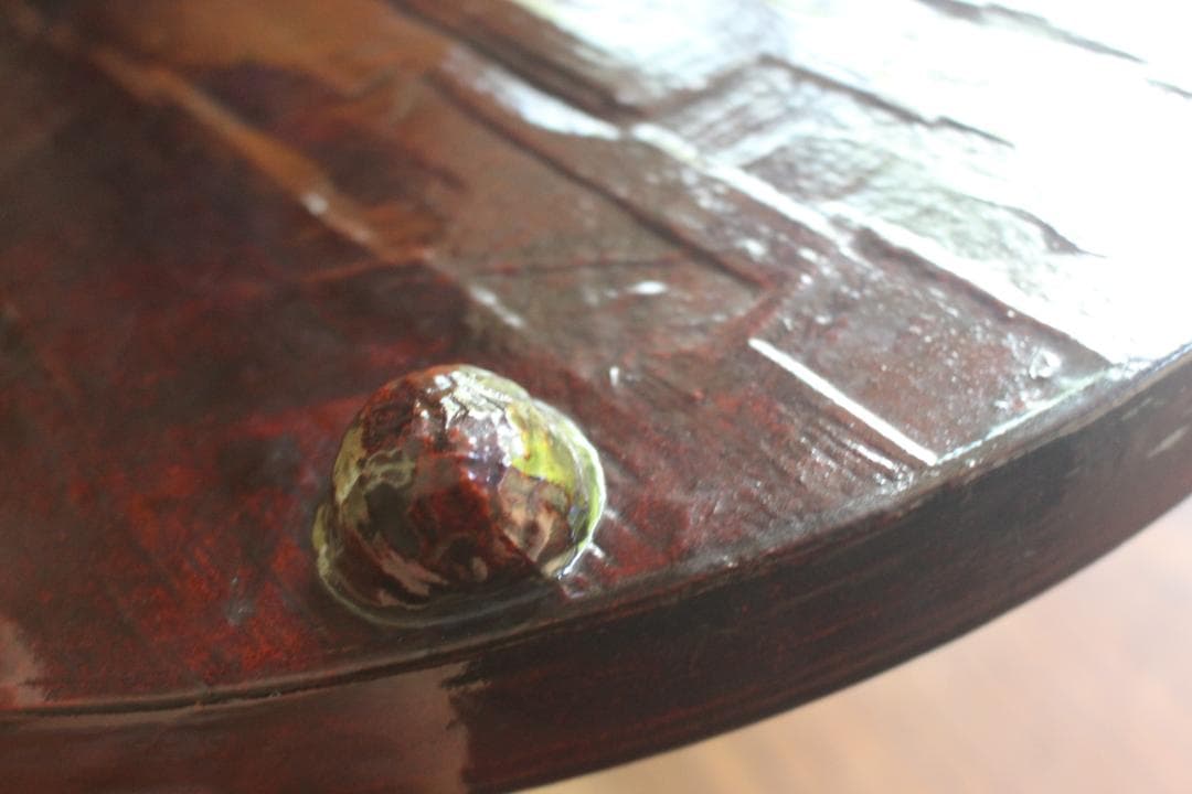 デッドストック！風情ある一閑張りに極上溜塗の映えるお膳（検お盆お膳茶道具