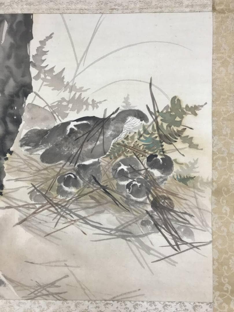 【模写】小野竹喬/松茸図/山水図/マツタケ図/横物/掛軸☆宝船☆AD-636