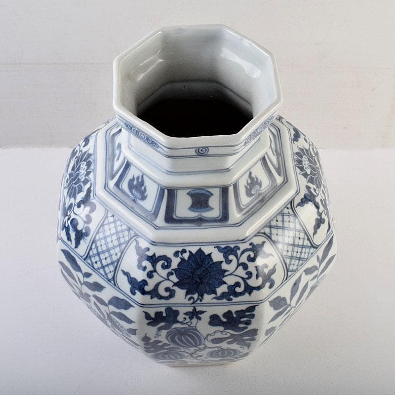 中国 青花 花弁文 八角面取瓶 壺 C 8945A