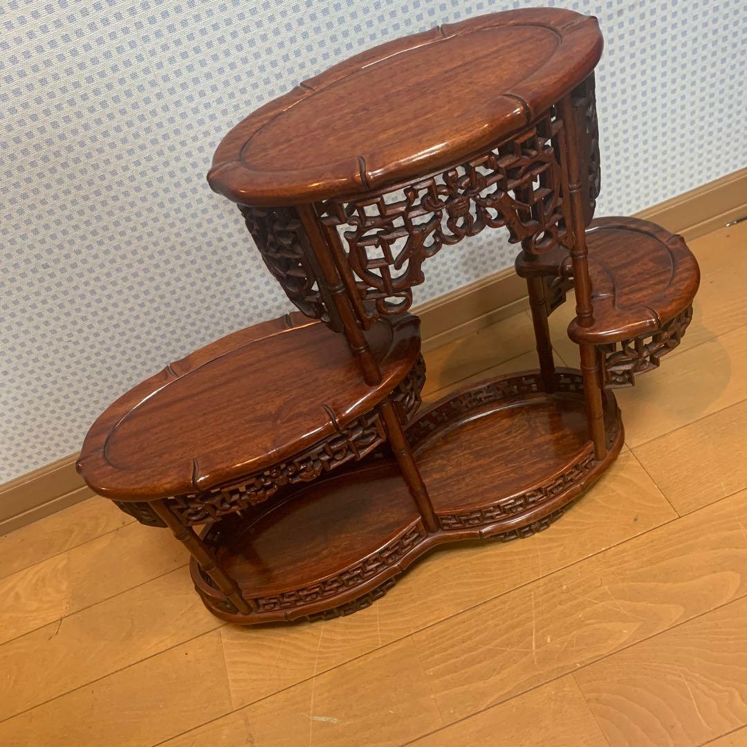 飾り台 花梨 インテリア台 透彫木彫
