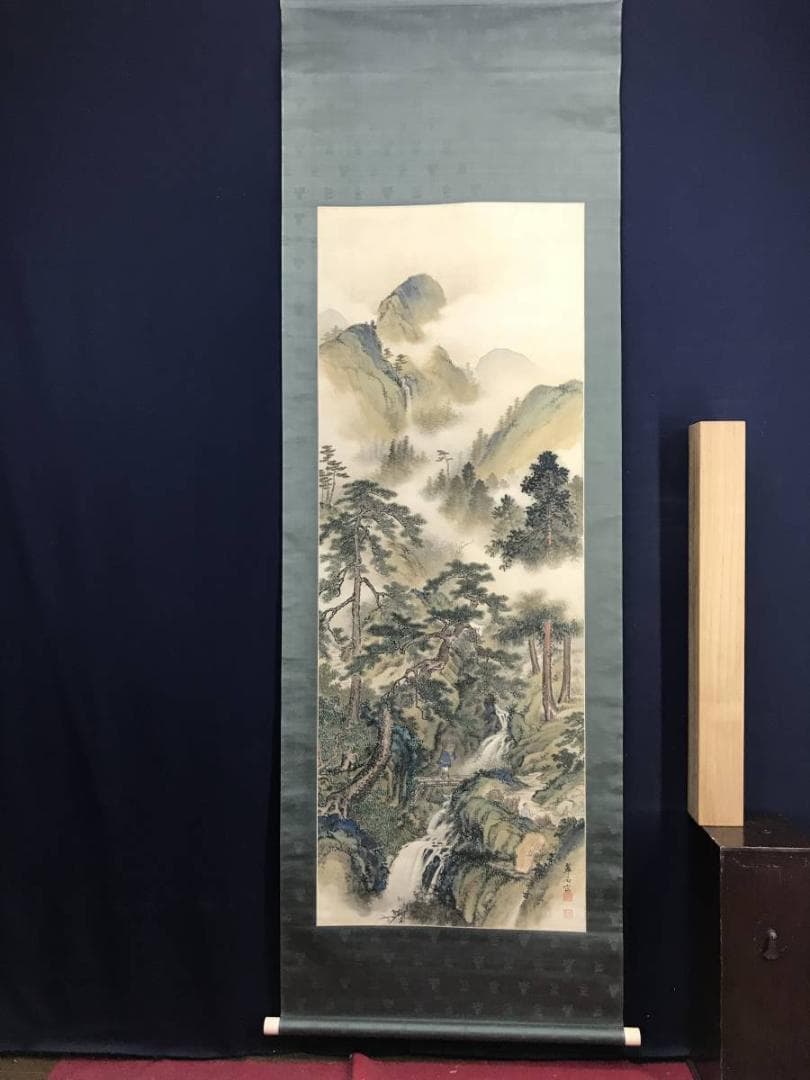 真作】近藤翠石/夏渓山樵図/山水図/人物図/掛軸/名家伝来/