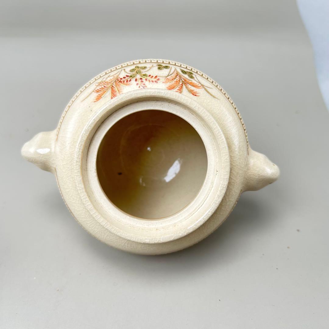 白薩摩 象耳香炉 色絵付け】骨董 アンティーク インテリア