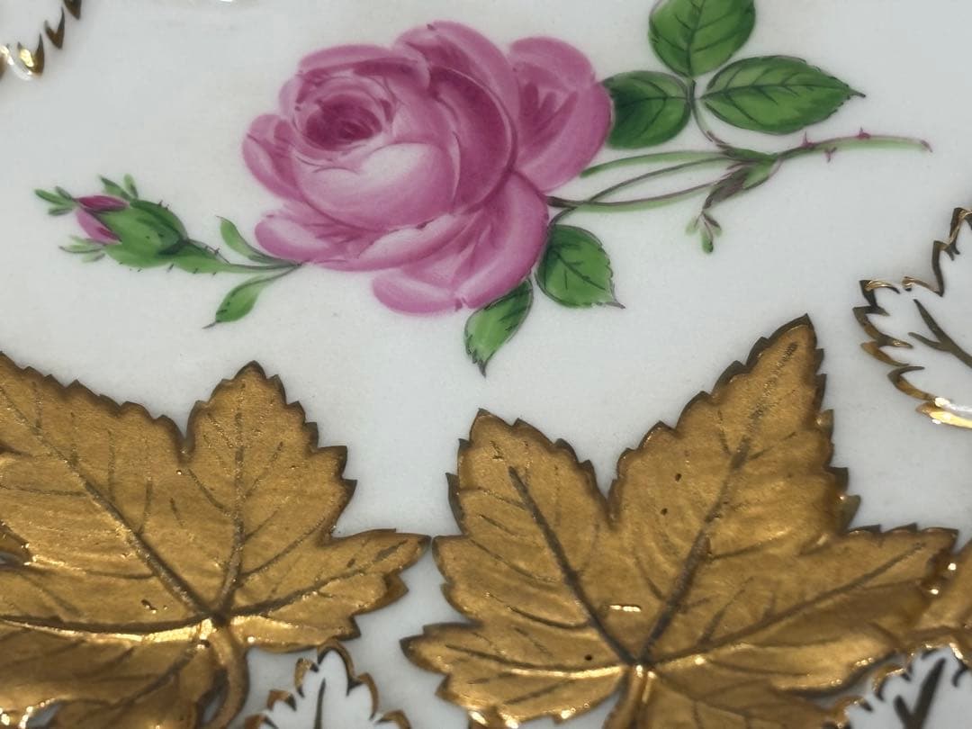 マイセン　グランツゴールドレリーフ皿　ピンクローズ　一級品　アンティーク　希少品