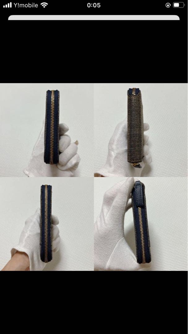 未使用A.P.C ラウンドジップ二つ折り財布　デニム×レザー　ゴールド×ネイビー