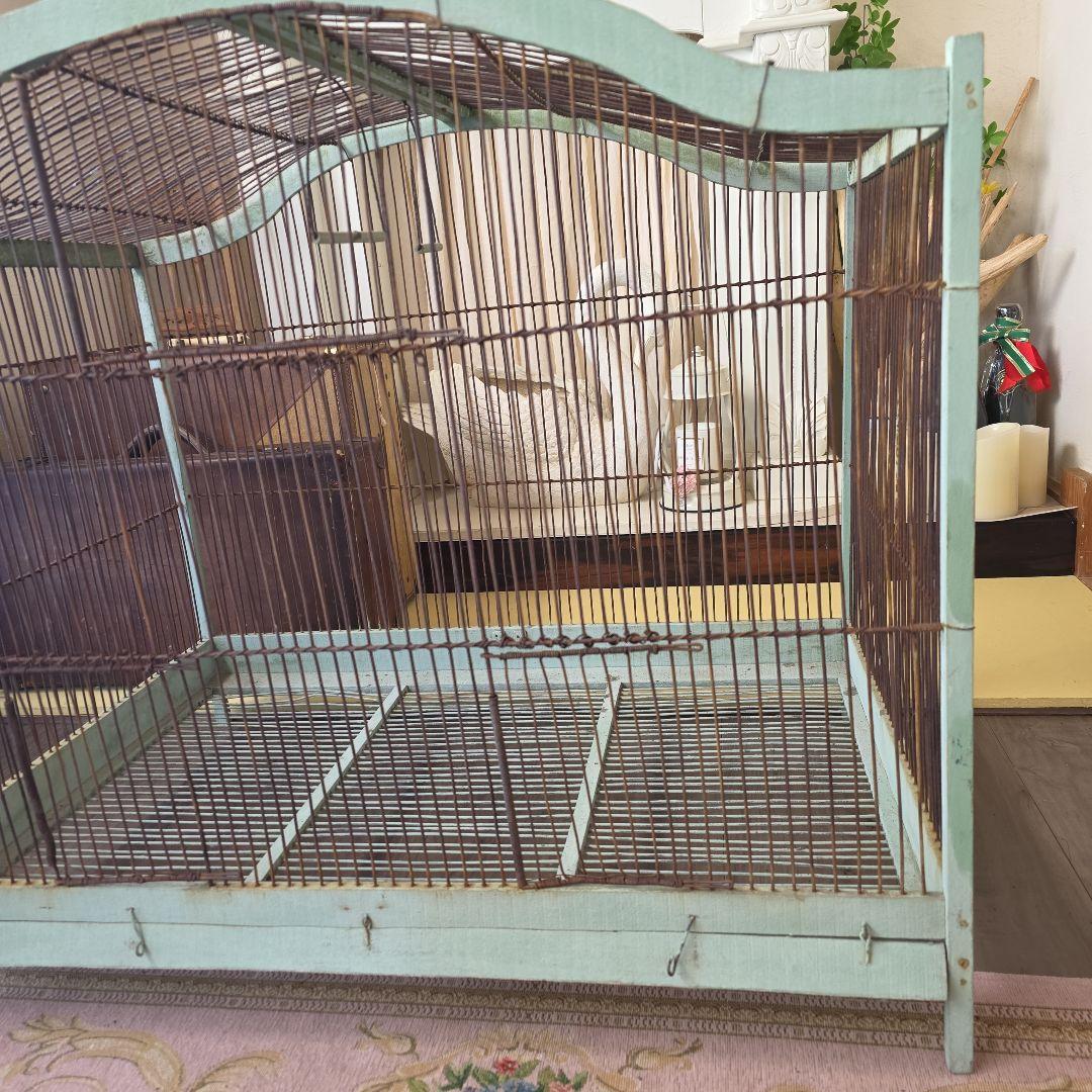 フランスアンティーク エメラルドグリーン アーチ 木製 バードゲージ