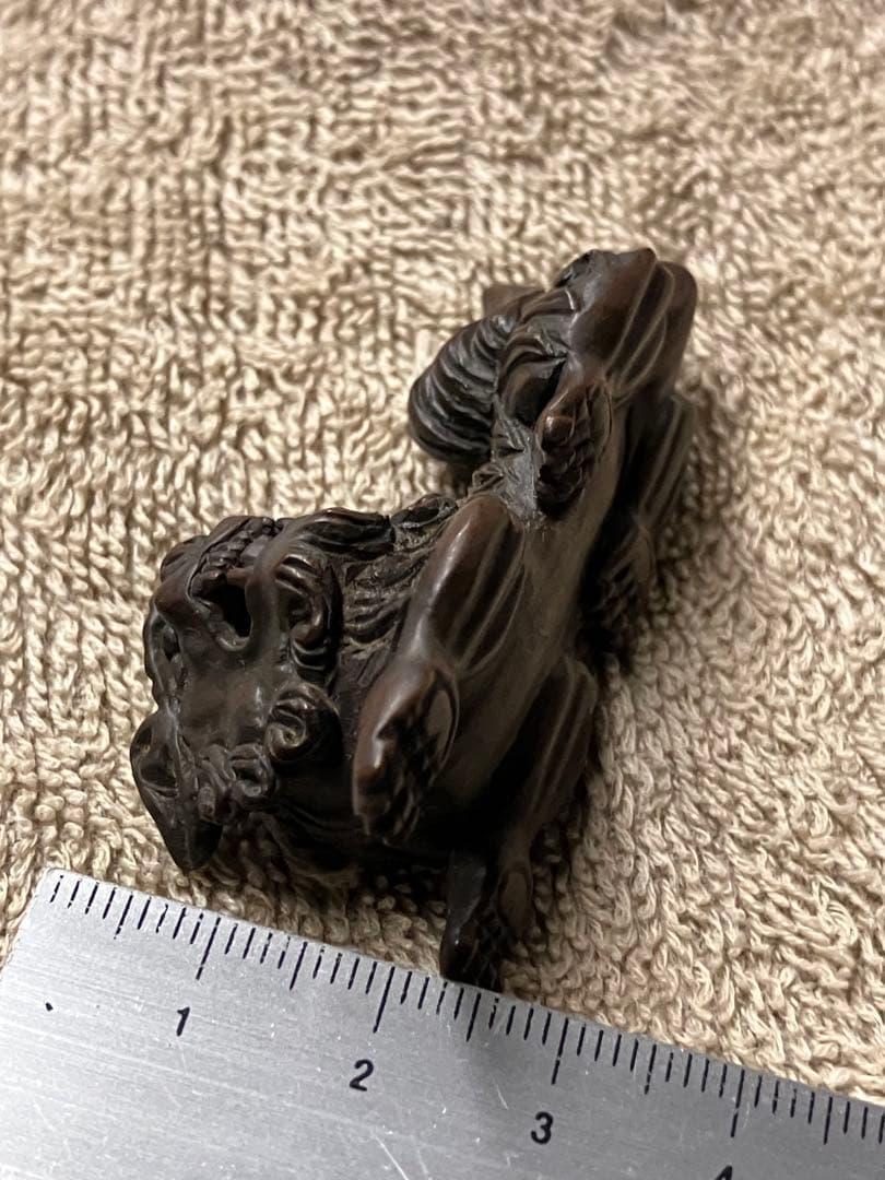 根付け 作者不明 刻印あり 獅子型 彫刻 約10cm