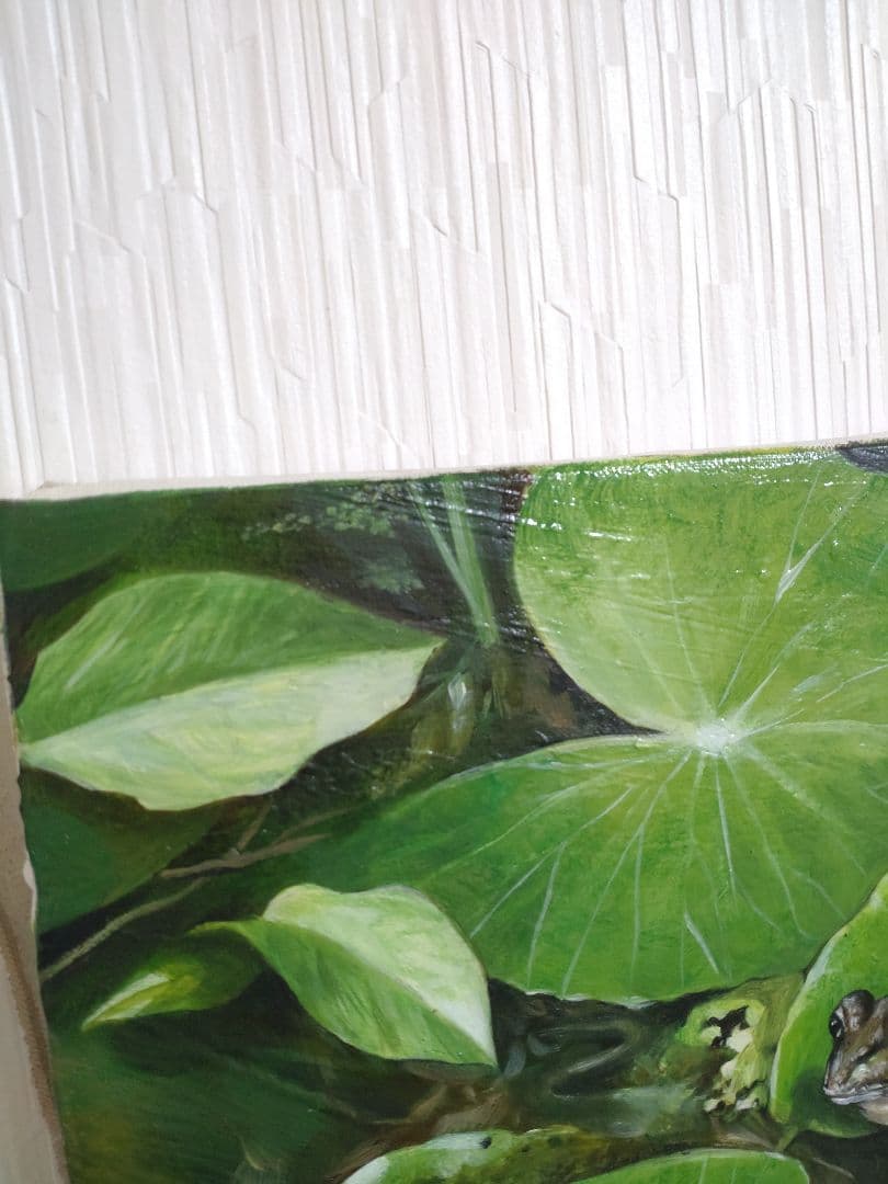 蛙の油絵【静かな一歩】1点物の原画◆作者サイン入り◆F4号キャンバス油絵