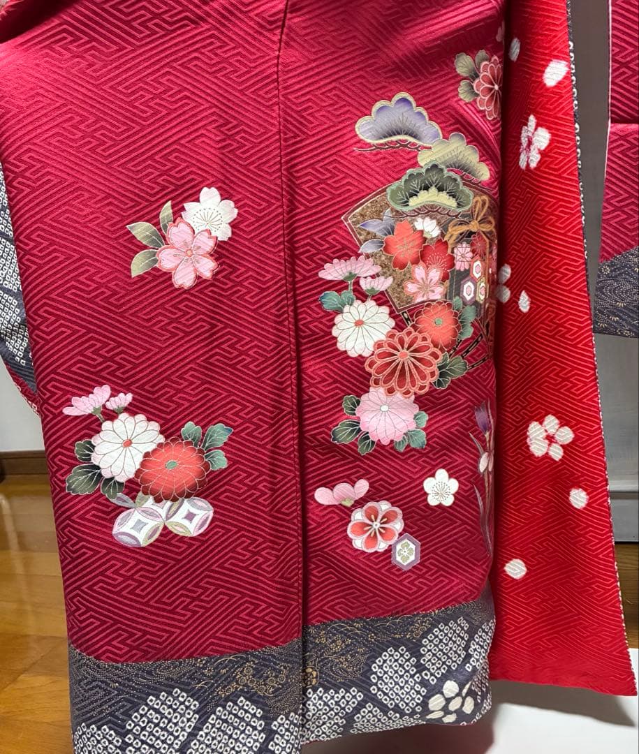 なお様⁂【振袖フルセット】 +小物・肌襦袢セット 赤 扇花柄 金駒刺繍