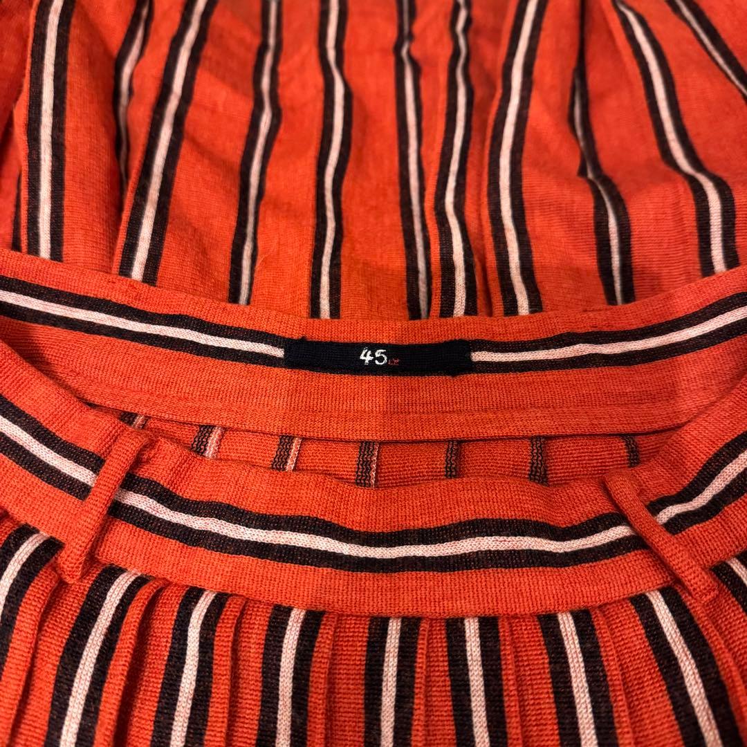 【45R】赤ニット ストライプ プリーツスカート(サイズ2)