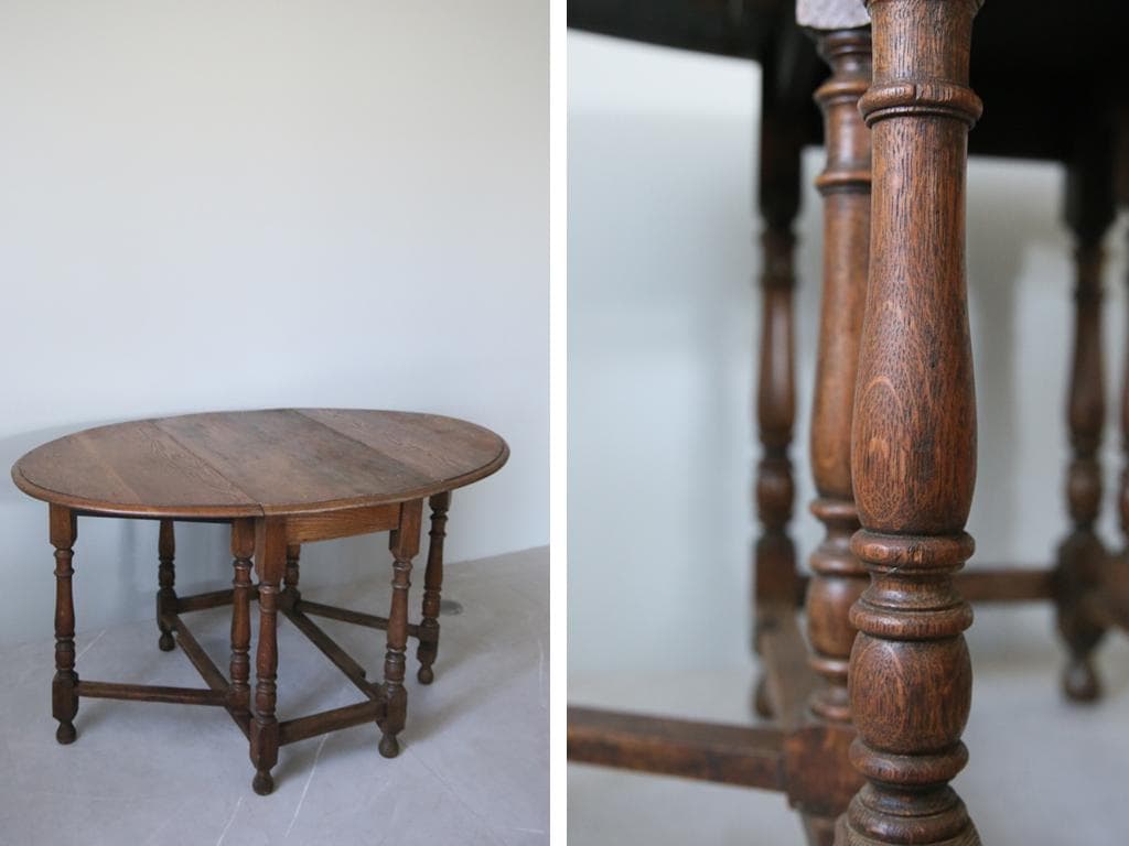 英国アンティーク木製ゲートレッグテーブル/ダイニング机バタフライ(83