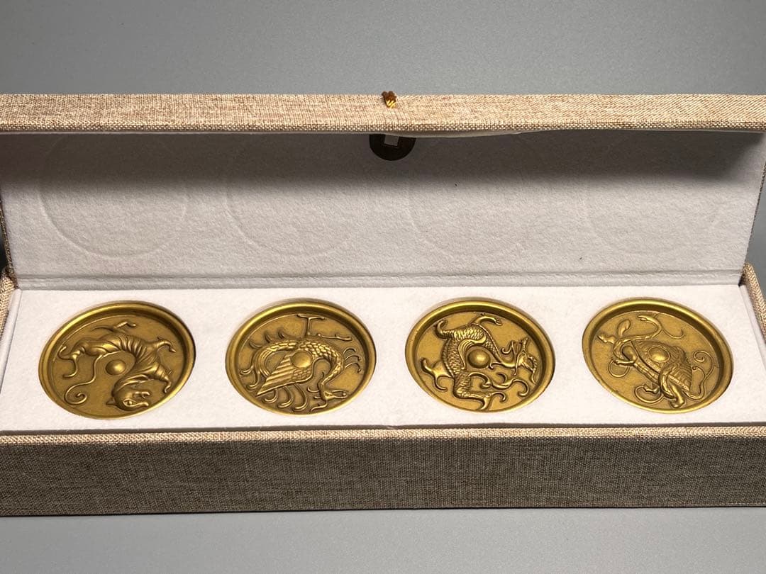 古美術 文鎮 書道具 聖獣 青龍 白虎 朱雀 玄武 厚重 中国 金属工芸 銅