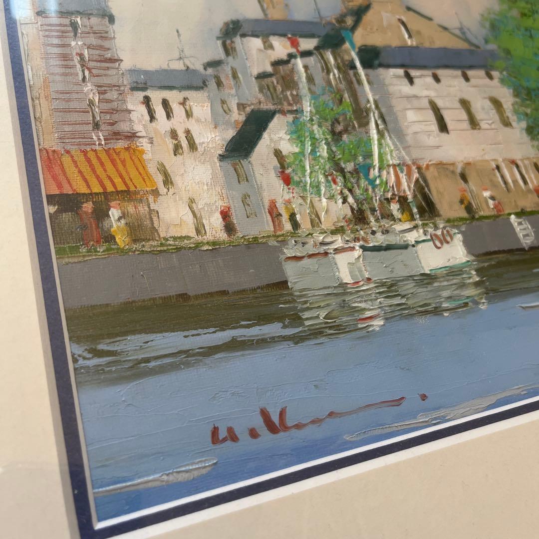 油彩画♡黒沢久♡クロアジック港♡フランス