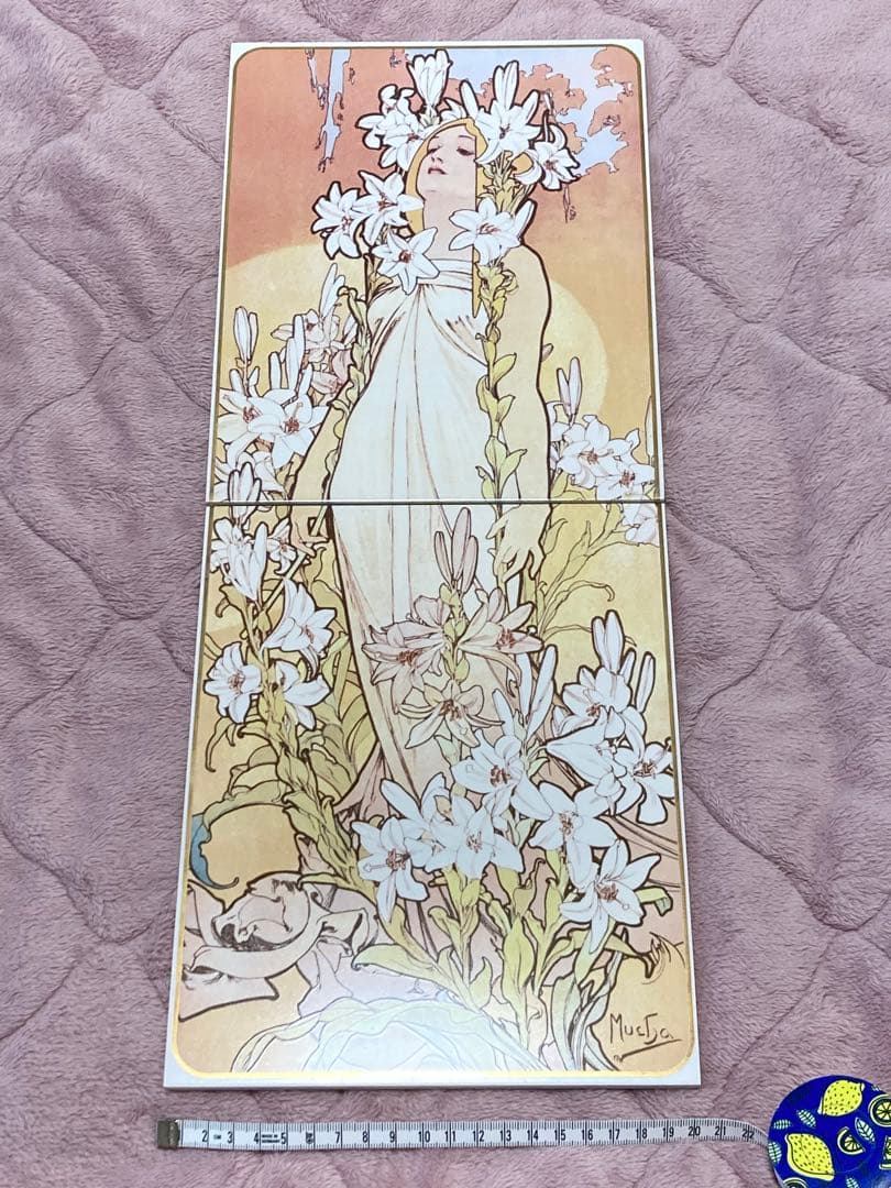 ☆超稀少☆【タイルセット】ミュシャ 〈四つの花〉リリー 百合 アルフォンス・ミュシャ 「四つの花」 四点組 | | アトリエ・ブランカ