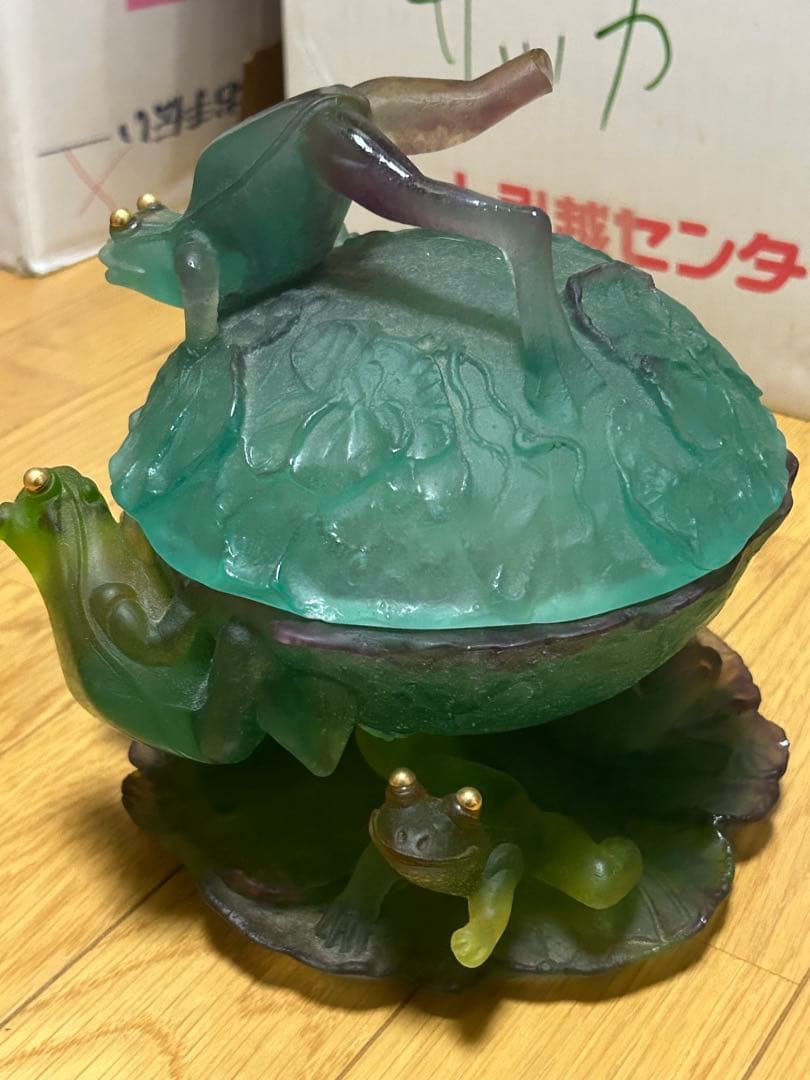カエル ブルー ドーム フランス クリスタル 水晶 青 蛙 置物 ガラス