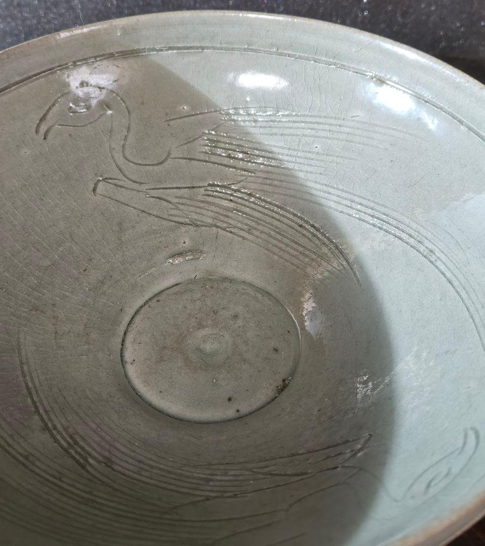 本物保証❗】李氏朝鮮時代 李朝青磁 陰刻 双鳳凰文 鉢 菓子