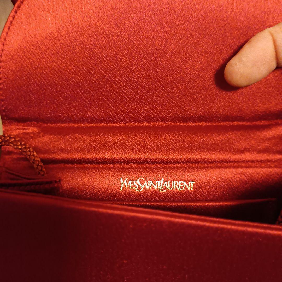 イヴ サンローラン リボン サテン ショルダーバッグ ポシェット レッド